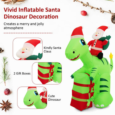 250 CM Christmas Inflatables Lighted Santa Claus Dinosaur Decoration with Gift Boxes
