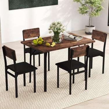 5-Piece Dining Table Set Industrial Kitchen Table and 4 PU Leather Upholstered Chairs