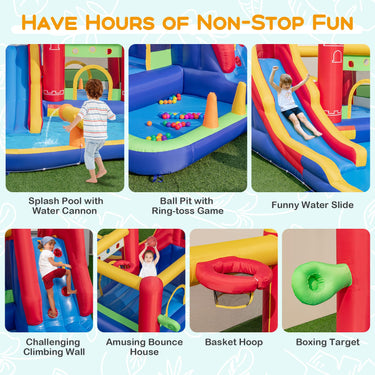 Inflatable Water Slide, Outdoor Water Park Bouncy House with Ring-tossing