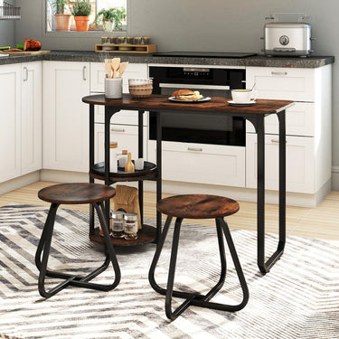 3-Piece Dining Table Set, Rectangular Kitchen Table & 2 Stools with 2-Tier Storage Shelves