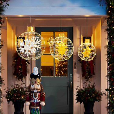 3 PCS Pre-Lit Lantern Balls Hanging/Standing Christmas Ornaments with 732 Bright LED Lights