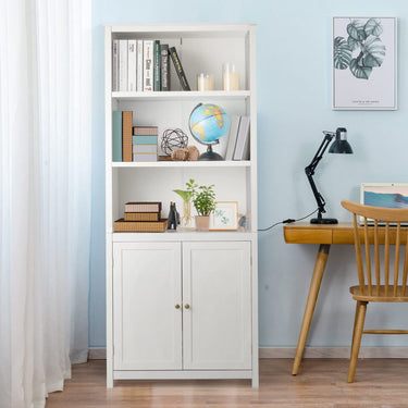 3-Shelf Bookcase with Double Doors & Adjustable Shelves & Cabinet