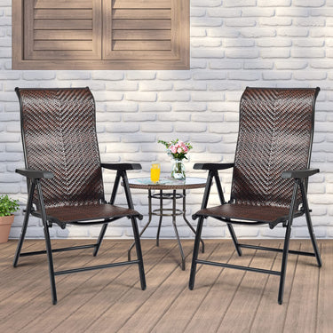2 Piece Patio Rattan Folding Chair, Outdoor Wicker Portable Camping Chair