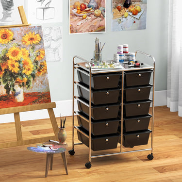 10-Drawer Storage Cart with Universal Wheels and Removable Drawer