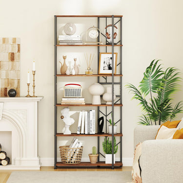 6-Tier Bookshelf with Heavy-duty Metal Frame and 2 Anti-tipping Kits