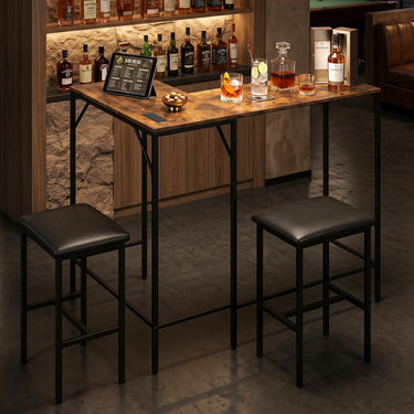 3-Piece Bar Table and Chair Set with 2 Outlets USB C for Kitchen