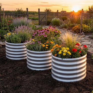 Galvanized Raised Garden Bed, Round/Rectangular Outdoor Planter Box
