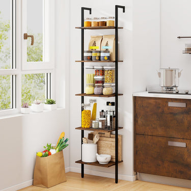 5 Tier Ladder Shelf Wall Mount Bookshelf with Anti-Tipping Kits