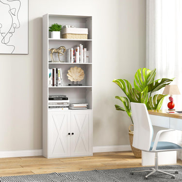 180cm Freestanding Farmhouse Bookcase with Doors 6 Shelves