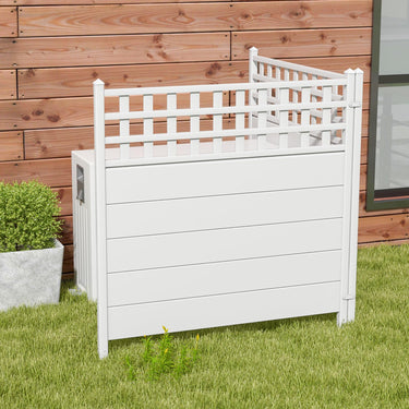 Air Conditioner Fence Panels, 114 x 115 cm Vinyl Picket Fence with Metal Ground Stakes - PatiojoyAU
