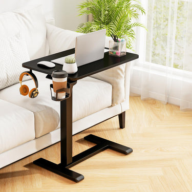 Mobile Standing Desk with Cup Holder and Headphone Hook
