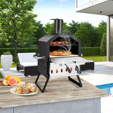 Outdoor Wood Fired Pizza Maker with Anti-scalding Handles and Waterproof Cover for Picnic/Party