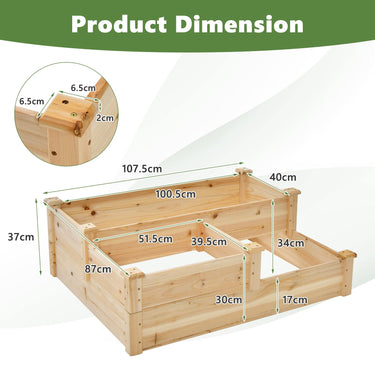 3-Tier Raised Garden Bed, Fir Wood Elevated Flower Box with Open-Ended Base & Plug-in Connector
