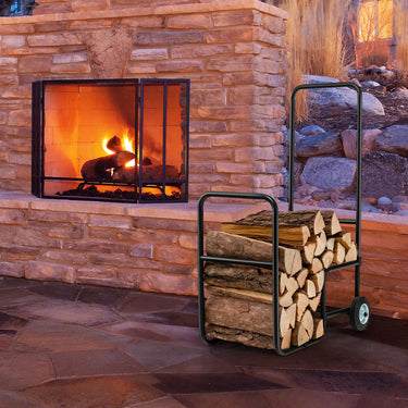 Firewood Cart, Rolling Firewood Log Carrier with Durable Rubber Wheels, Labour-Saving Fireplace Log Hauler for All-Terrain - PatiojoyAU