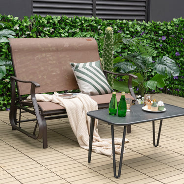 Patio Glider Bench, 2-Person Outdoor Rocking Bench with High Back & Curved Armrests