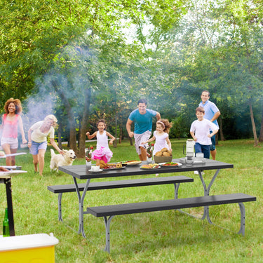 1.8m Picnic Table Bench Set, Outdoor Dining Table & 2 Benches with Metal Frame & All-Weather HDPE Tabletop - PatiojoyAU