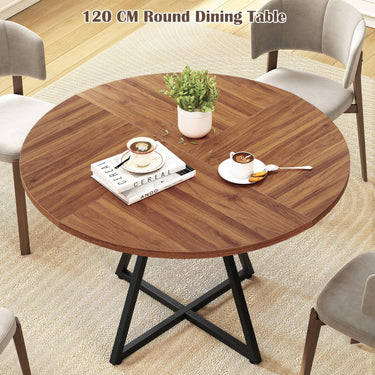 120CM Round Dining Table for 4, Farmhouse Kitchen Table Mid-Century