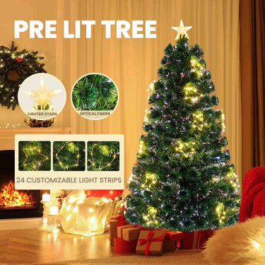 Pre-Lit Artificial 1.5M 1.8M Optical Fiber Christmas Tree with Star String Lights