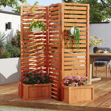 Freestanding Privacy Screen with 2 Self-Draining Planter Boxes
