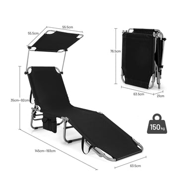 Outdoor Folding Chaise Lounge, Portable Reclining Chair w/ 5 Back Adjustable Positions - PatiojoyAU