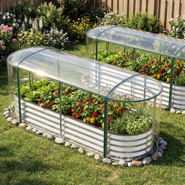 Galvanized Raised Garden Bed with Greenhouse Cover, Outdoor Planter Box with Roll-up Window