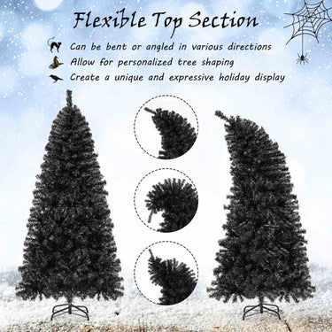 Pre-Lit Black Artificial Christmas Halloween Tree with Bendable Top Section
