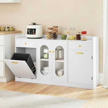 140 cm Large Buffet Cabinet with 2 Glass Doors
