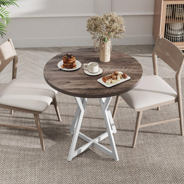80cm Round Dining Table Wooden Kitchen Table with Metal Pedestal Base