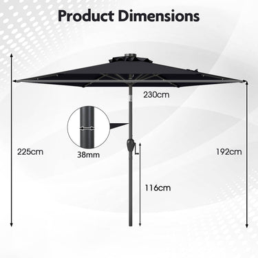 2.3M Solar Powered Garden Table Umbrella for Backyard, Beach