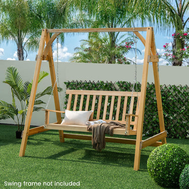 2-Seat Patio Swing Bench, Wood Hanging Porch Swing Chair W/ 2 Sturdy Hanging Ropes