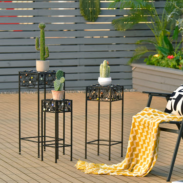 Metal Plant Stand Set of 3, Display Rack for Potted Plants W/ Colorful Ceramic Beads