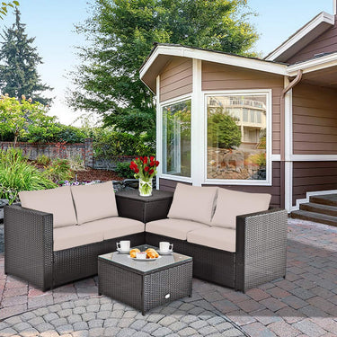 4-Piece Patio Furniture Set, All Weather Outdoor Sectional Rattan Sofa Set with Cushions
