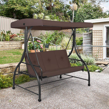 Patio Swing 3-Person Convertible Canopy Swing with Comfortable Cushion Seats