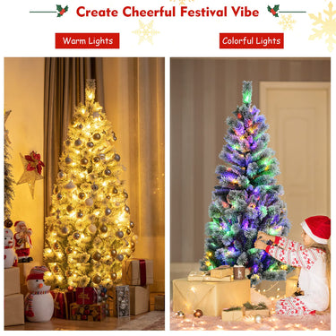 1.5M/1.8M Pre-lit Snow Flocked Christmas Tree with 9 Lighting Modes and Color Changing LED Lights