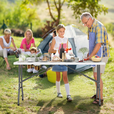 Outdoor Dining Table with Wood Grain HDPE Tabletop and Sturdy Metal Fame
