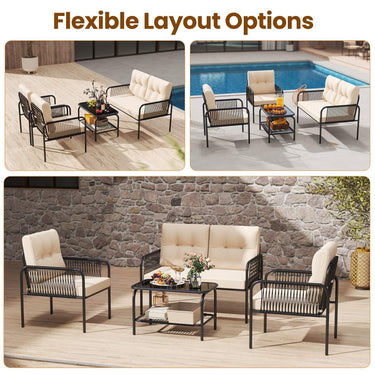 4 Pieces Patio Furniture Set with Loveseat