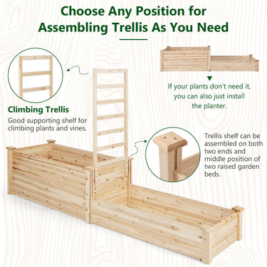 Raised Garden Bed with Trellis, 2-Tier Wood Planter Box w/Open-Ended Bottom for Vegetables - PatiojoyAU