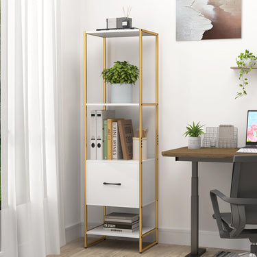 5-Tier Bookshelf with Drawer and Shelves for Bedroom Living Room