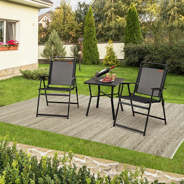Outdoor Folding Chairs Set of 2/4, Lawn Chairs w/Breathable Seat & Cozy Armrests, Heavy-Duty Metal Frame - PatiojoyAU
