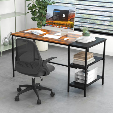 140CM Reversible Computer Desk with 2-tier Storage Shelves & Steel Frame