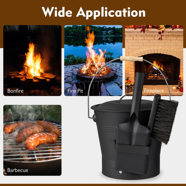 7.5L Metal Ash Bucket with Lid, Shovel, Brush and Handle