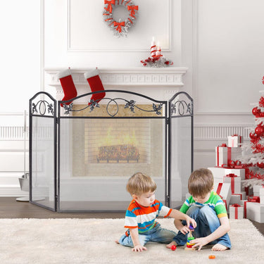 3-Panel Fireplace Screen Pet Safety Fence Fireplace Fence, Sturdy Steel Frame