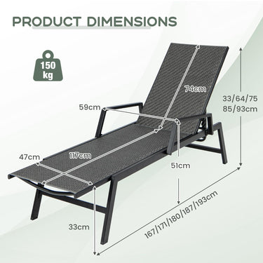 Wicker Outdoor Chaise Lounge, Rattan Garden Sun Lounge Chair w/5 Adjustable Backrest Heights - PatiojoyAU