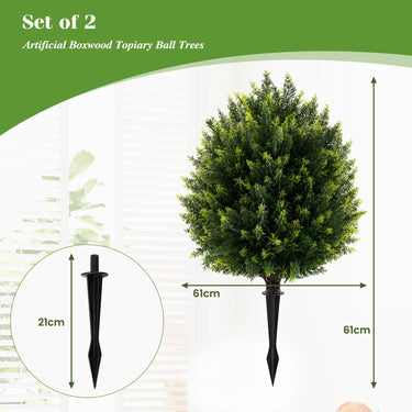 61 cm Artificial Cypress Topiary Ball Tree Set, 2 Pack Faux Cedar Bushes with Ground Spike