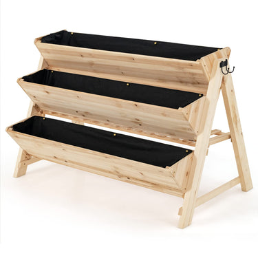 3-Tiers Raised Garden Bed, Planter Raised Box W/Side Hooks & Storage Shelf