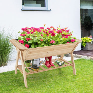 149.5 x 78.5 x 82.5 cm 2 Tiers Raised Garden Bed, Outdoor Fir Wood Plant Container w/Storage Shelf