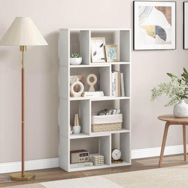 4-Tier Geometric Bookshelf with 8-Cube Storage Organizer