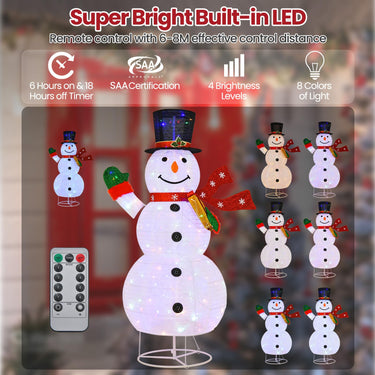 180 CM Lighted Christmas Snowman with Metal Stand and 200 Colorful LED Lights