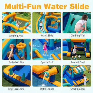 Inflatable Water Park with Market Stand and Climbing Wall
