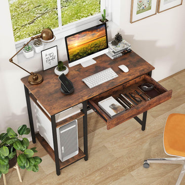 100 cm Computer Desk Computer Workstation with Drawer and Adjustable Shelf